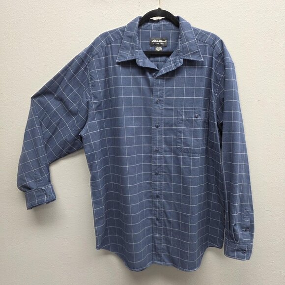 Eddie Bauer Shirt Mens XL Tall Blue Plaid Flannel Long Sleeve Button Front - Picture 1 of 11